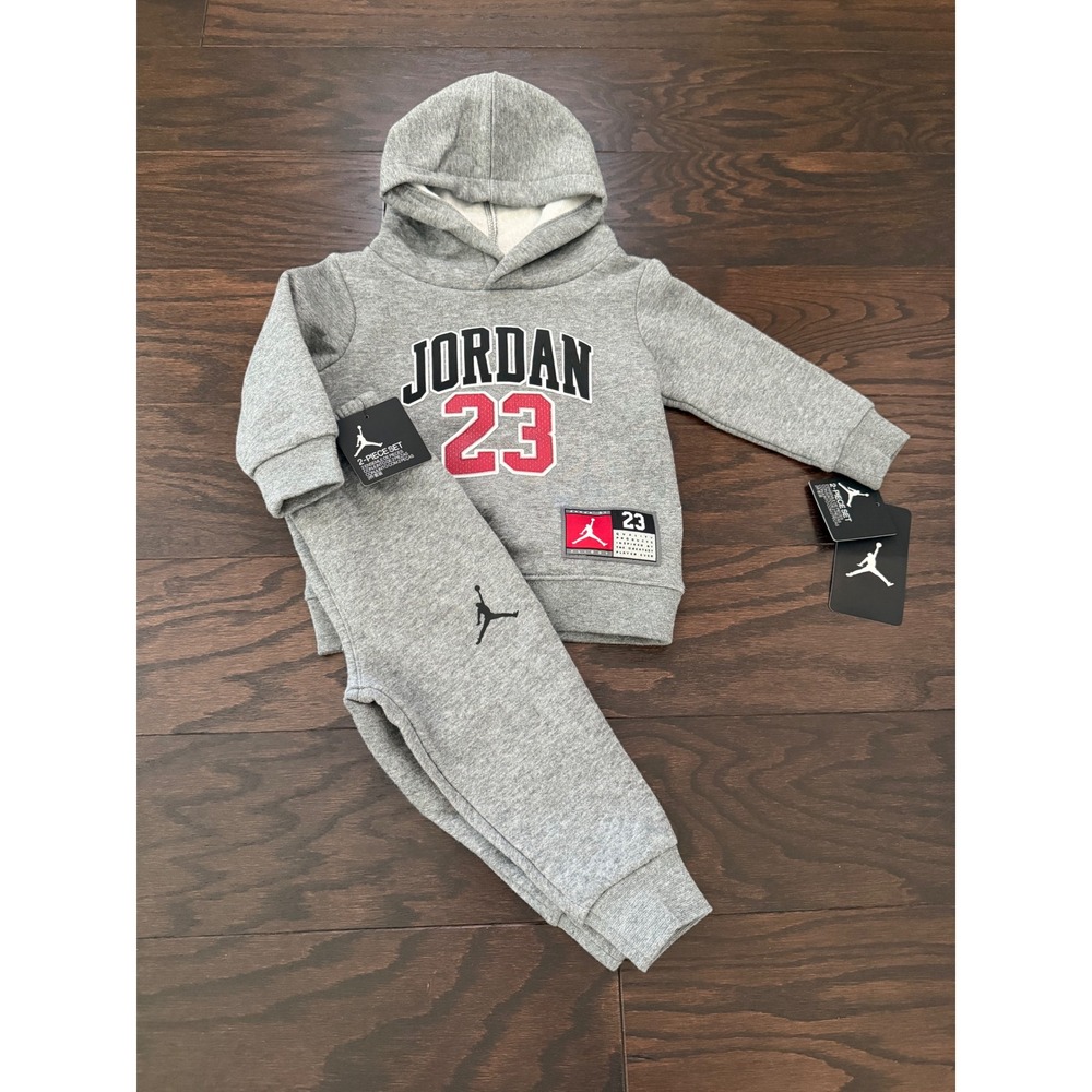 Jordan Brand Kids 2-Piece Hoodie and Joggers Set Carbon Heather Grey 12M NEW